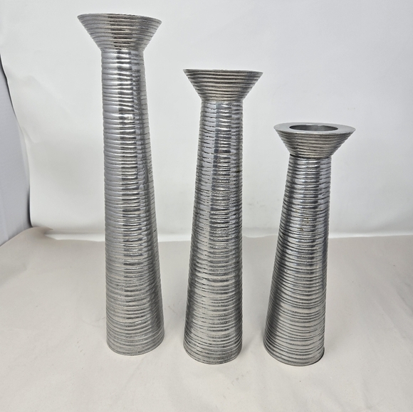 Dansk Danish Modern Mid Century MCM Silver Tone Candle Holders Set of 3 - Picture 2 of 5